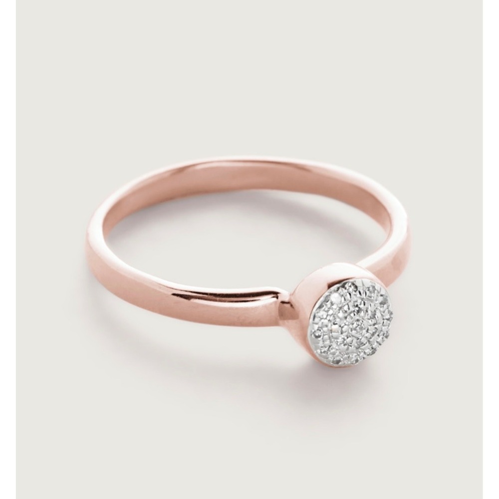 Monica Vinader Fiji Mini Button Stacking Ring 18K Rose Gold Vermeil sz 7.5